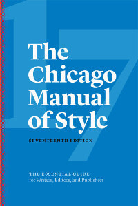 Book cover with blue background and white lettering for The Chicago Manual of Style 17th edition